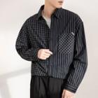 Long-sleeve Striped Panel Plaid Shirt