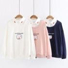 Mock Two-piece Fish Embroidered Collared Sweatshirt