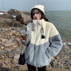 Heart Patch Two-tone Fluffy Zip Jacket