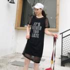 Set: Sheer Short-sleeve Dress + Tank Dress Black - One Size