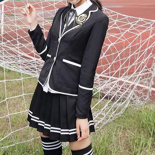 Set: Plain Shirt + Pleated Skirt + Blazer + Neck Tie