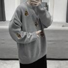 Long-sleeve Bear Embroidered Knit Top