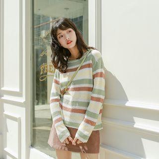 Crewneck Color-block Striped Long-sleeve Sweatshirt