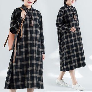 Loose-fit Check Dress Black - One Size