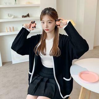 Piped Knitted Open Cardigan