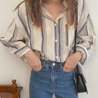Front Pocket Striped Button-up Shirt Stripe - One Size