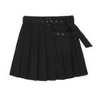 Pleated Plain Mini Skirt With Belt