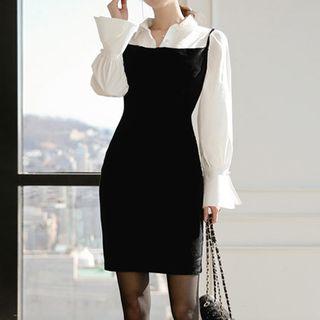 Set: Shirt + Spaghetti Strap Velvet Mini Dress