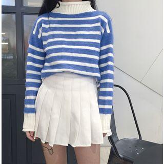Stand Collar Striped Knit Top