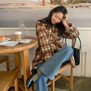 Fuzzy Plaid Jacket With Sash