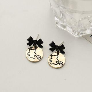 Bow Pendant Drop Earring 1 Pair - Black & Gold - One Size