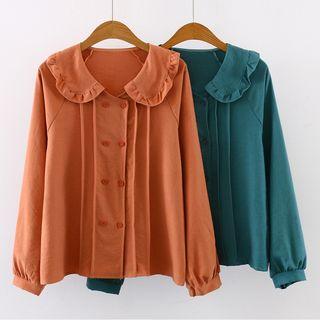 Double Breast Peter Pan Collar Plain Shirt