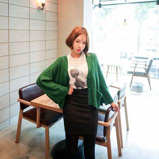 Deep V-neck Slit-sleeve Cardigan