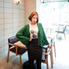 Deep V-neck Slit-sleeve Cardigan