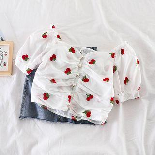 Fruit Embroidered Puff-sleeve Blouse