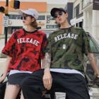 Couple Matching Camouflage Lettering Short-sleeve T-shirt