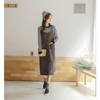 Spaghetti-strap Buttoned Corduroy Dress