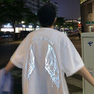 Wing Print Elbow-sleeve Tee