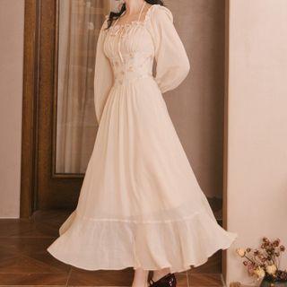 Long-sleeve Lace-up Midi Mermaid Dress