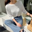 Plus Size 3/4-sleeve Ribbed T-shirt