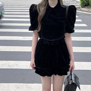 Short-sleeve Velvet Top / Shorts