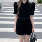 Short-sleeve Velvet Top / Shorts