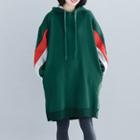 Color Block Hooded Long-sleeve Dress Green - One Size