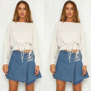 Lace-up Waist Cropped Sweater