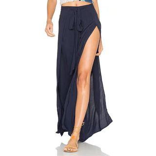 Plain Side Slit Wide Leg Pants