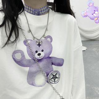 Cartoon Bear Crewneck Pullover White - One Size
