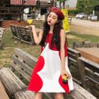 Color-block Sleeveless A-line Dress Red - One Size