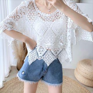 3/4-sleeve Perforated Top / Camisole Top / Set