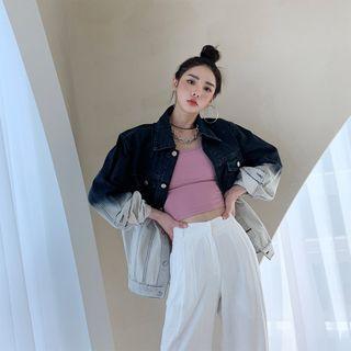 Letter Print Gradient Denim Jacket Black - One Size