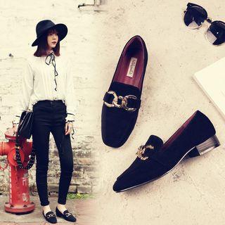Chain Detail Block Heel Loafers