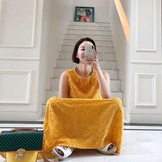 Sleeveless Eyelet-lace Dress Yellow - One Size