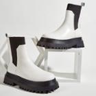 Faux Leather Two Tone Platform Ankle Chelsea Boots