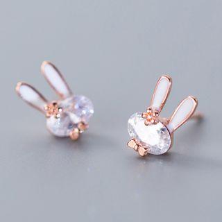 925 Sterling Silver Rhinestone Rabbit Earring
