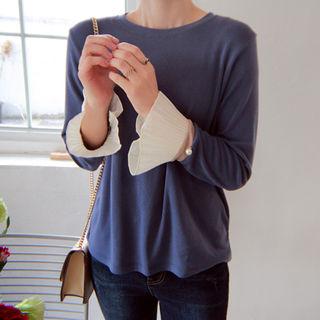 Color-block Pleated-cuff Top