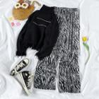 Turtleneck Sweater / Zebra Wide Leg Pants