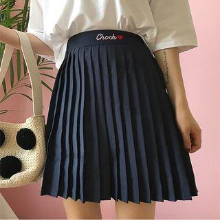 Lettering Pleated A-line Skirt
