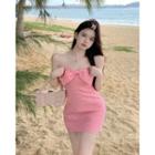 Bow Accent Mini Tube Dress Pink - One Size