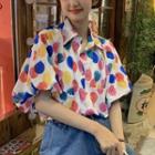 Balloon Printed Puff-sleeve Shirt As Shown In Figure - One Size
