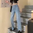 High-waist Slit-front Straight-cut Jeans
