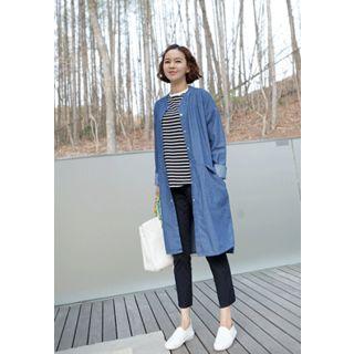 Round-neck Snap-button Denim Coat