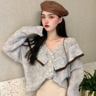 Button-up Frill Trim V-neck Cardigan