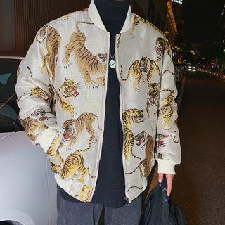 Tiger Print Zip Bomber Jacket