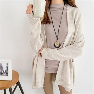 Open-front Dual Pocket Long Cardigan
