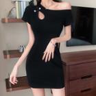 Single-shoulder Short-sleeve Mini Sheath Dress