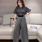 Short-sleeve Floral Print T-shirt / Sparkly Wide-leg Pants