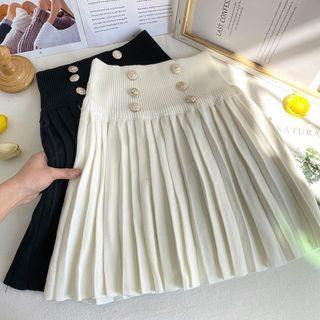 High-waist Pleated Knit Mini Skirt